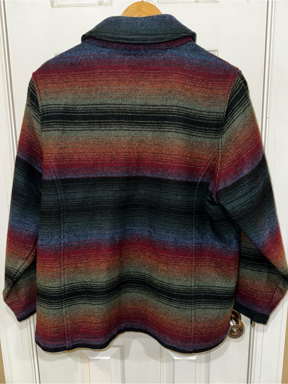 Woolrich Multicolor Striped Wool Pea Coat - Red, Blue, Black - Picture 5 of 8